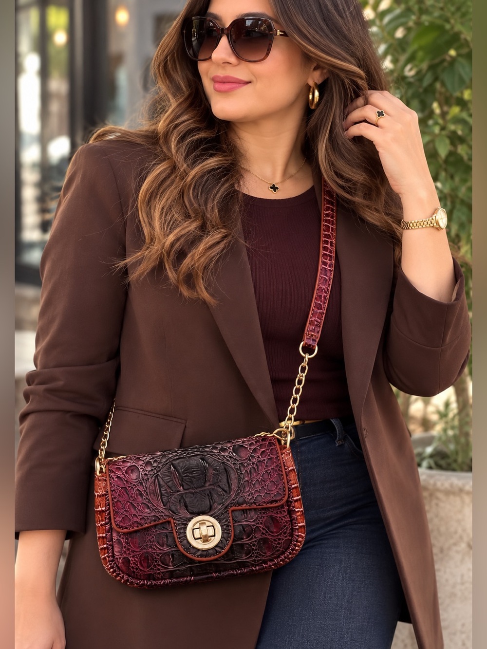 Elegant Crocodile Pattern Leather Bag
